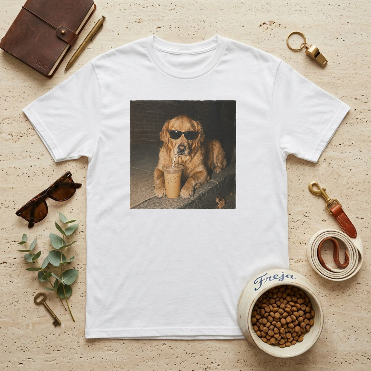Golden Retriever mit Eiskaffee – Unisex T-Shirt