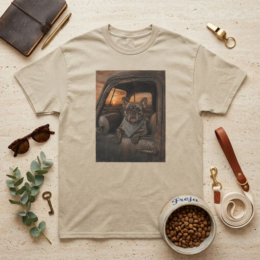 Frenchie auf Roadtrip – Unisex T-Shirt