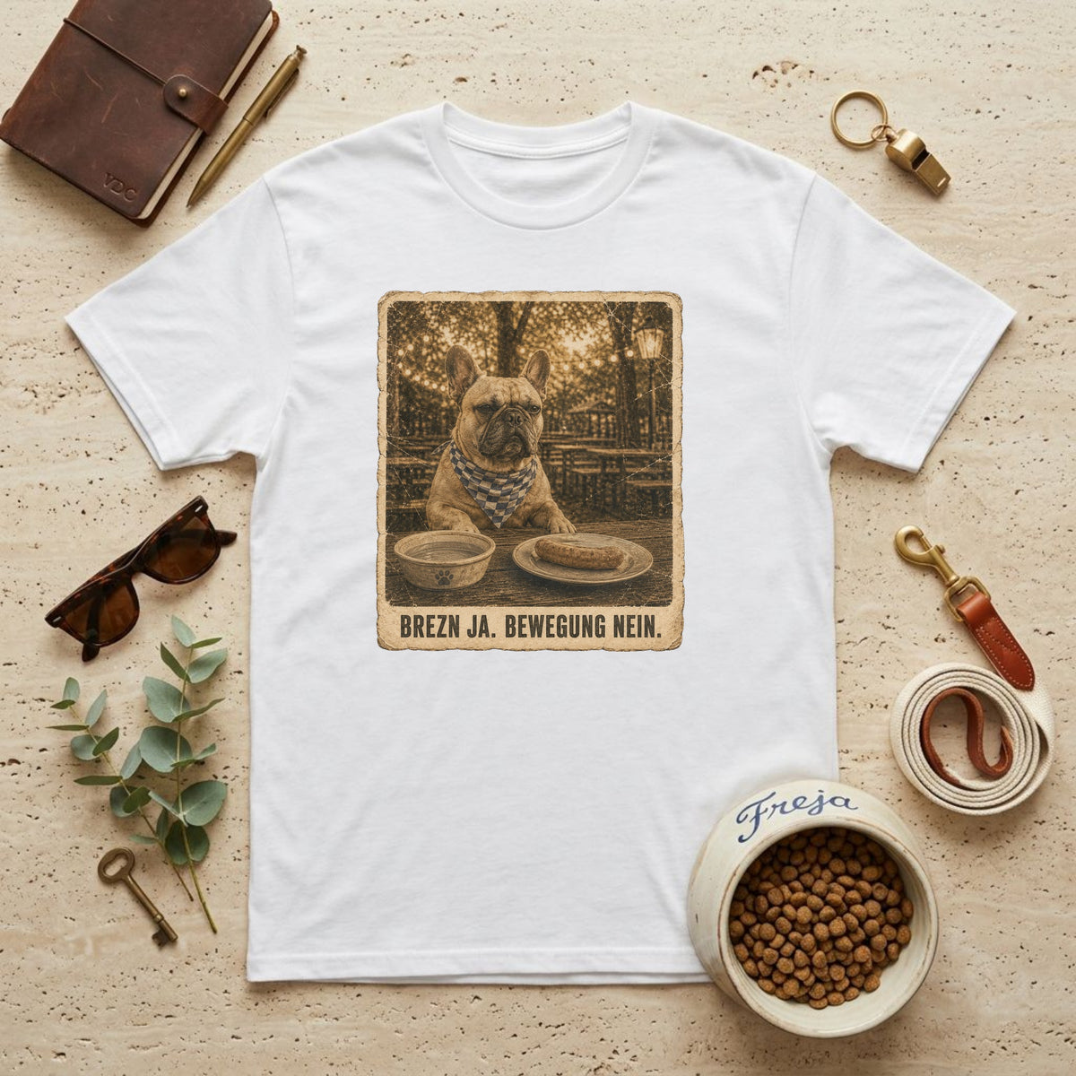 Brezn ja Bewegung nein – Frenchie – Unisex T-Shirt