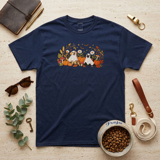 Geisterhunde im Kürbisgarten – Unisex T-Shirt