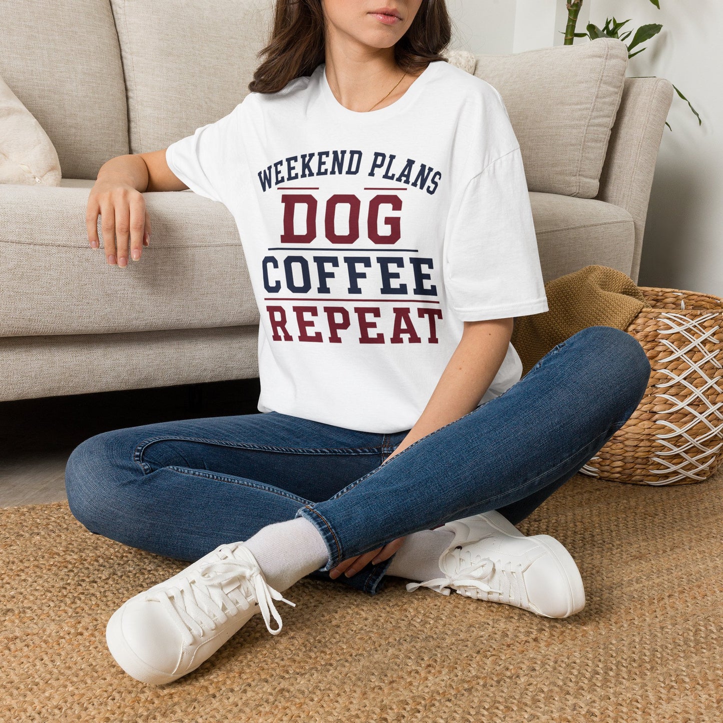 Dog Coffee Repeat T-Shirt — Weekend Plans Graphic Tee for Dog Lovers