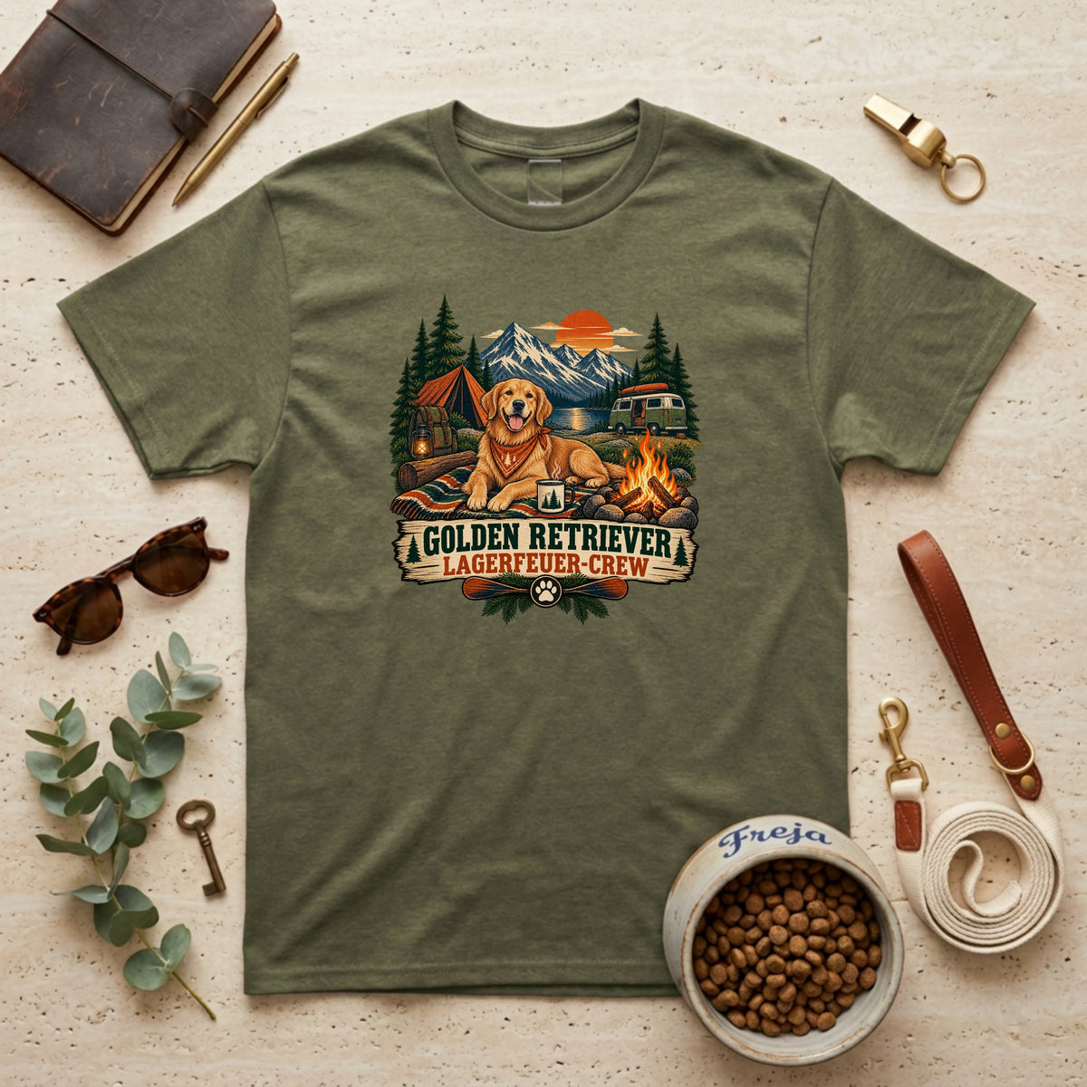 Golden Retriever Lagerfeuer-Crew – Unisex T-Shirt