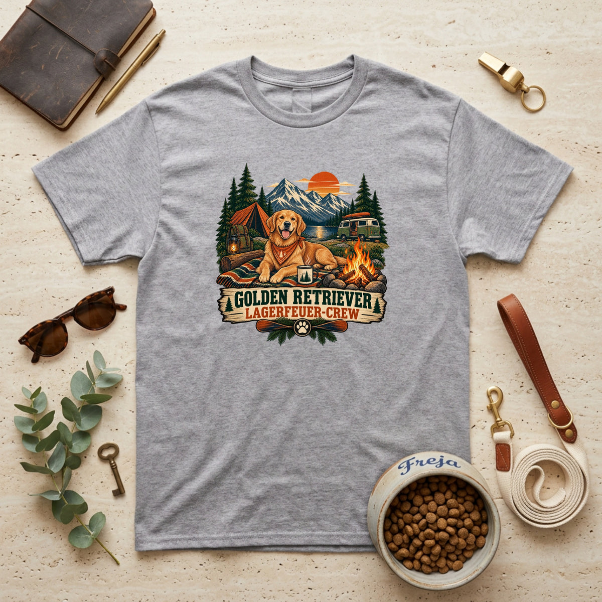 Golden Retriever Lagerfeuer-Crew – Unisex T-Shirt