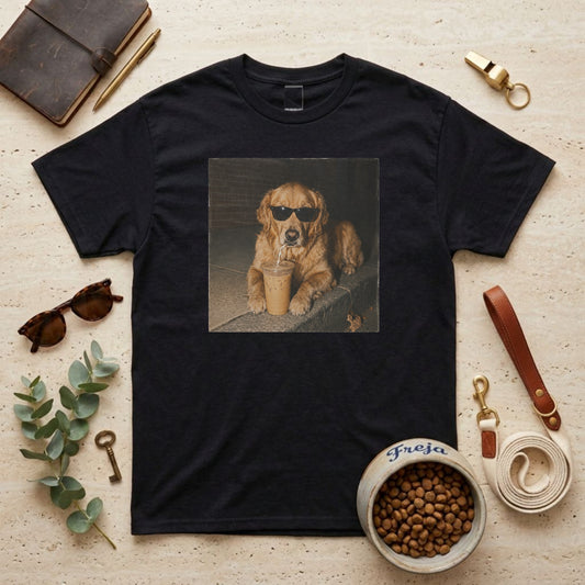 Golden Retriever mit Eiskaffee – Unisex T-Shirt