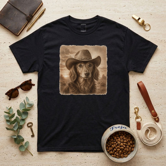 Dackel im Cowboy-Look – Unisex T-Shirt