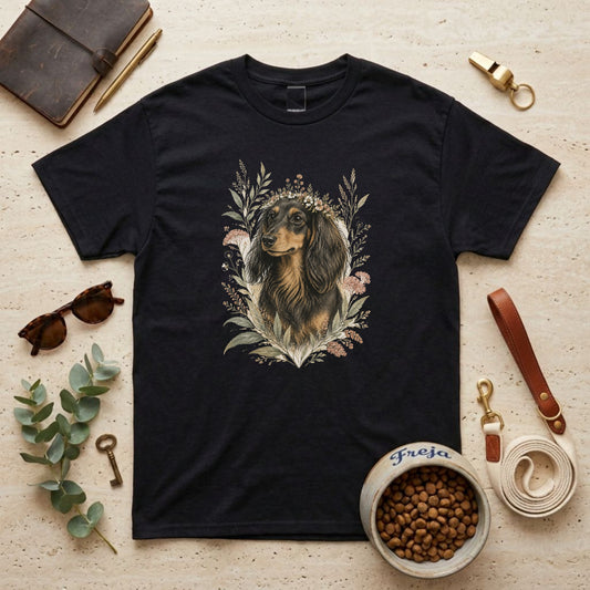 Dackel mit Blumen – Unisex T-Shirt