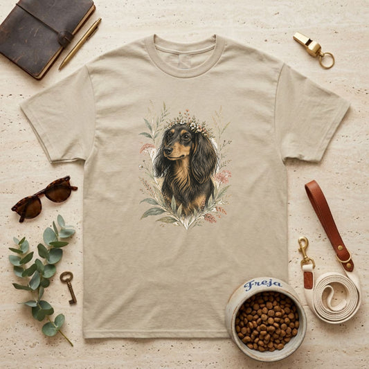 Dackel mit Blumen – Unisex T-Shirt