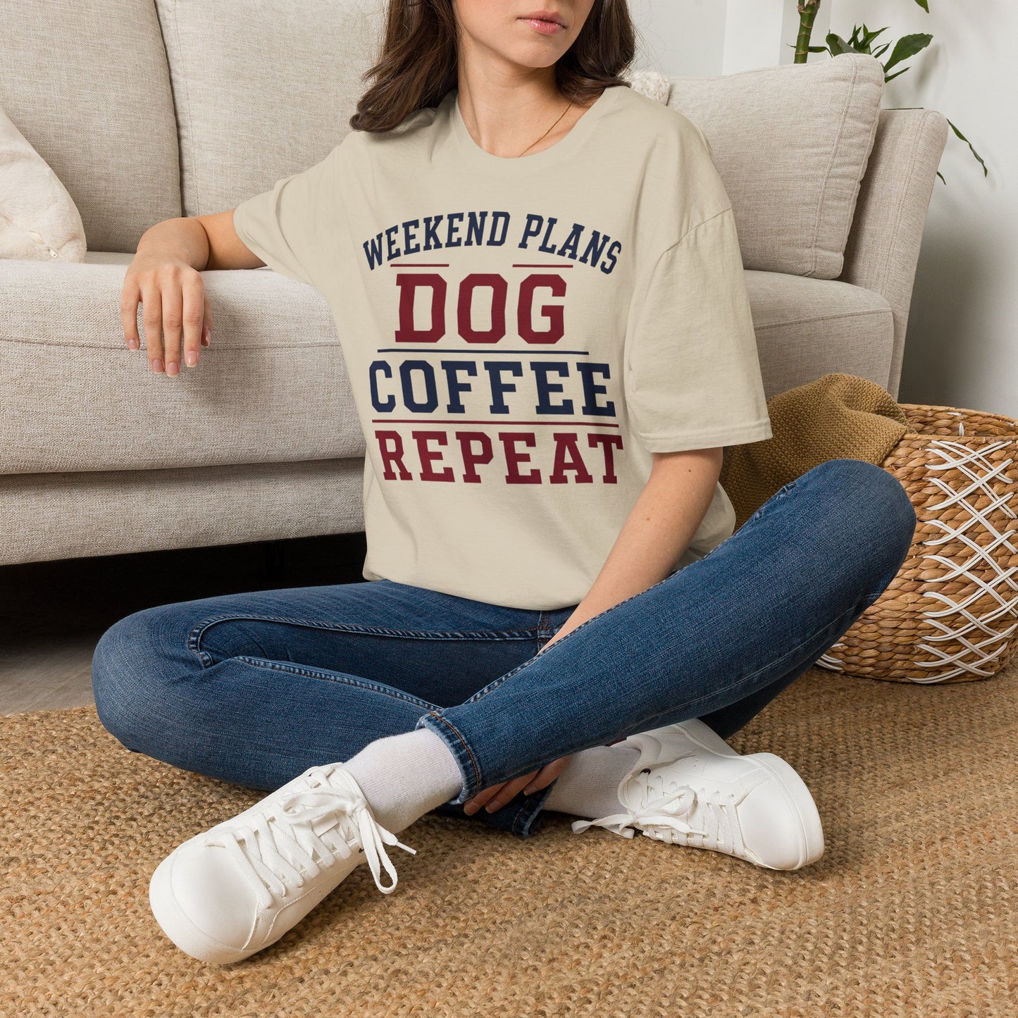 Dog Coffee Repeat T-Shirt — Weekend Plans Graphic Tee for Dog Lovers
