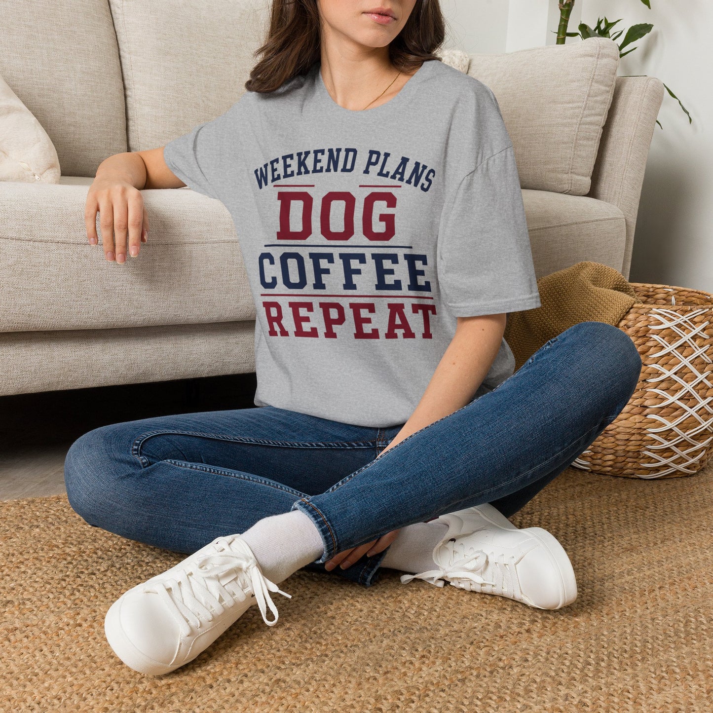 Dog Coffee Repeat T-Shirt — Weekend Plans Graphic Tee for Dog Lovers