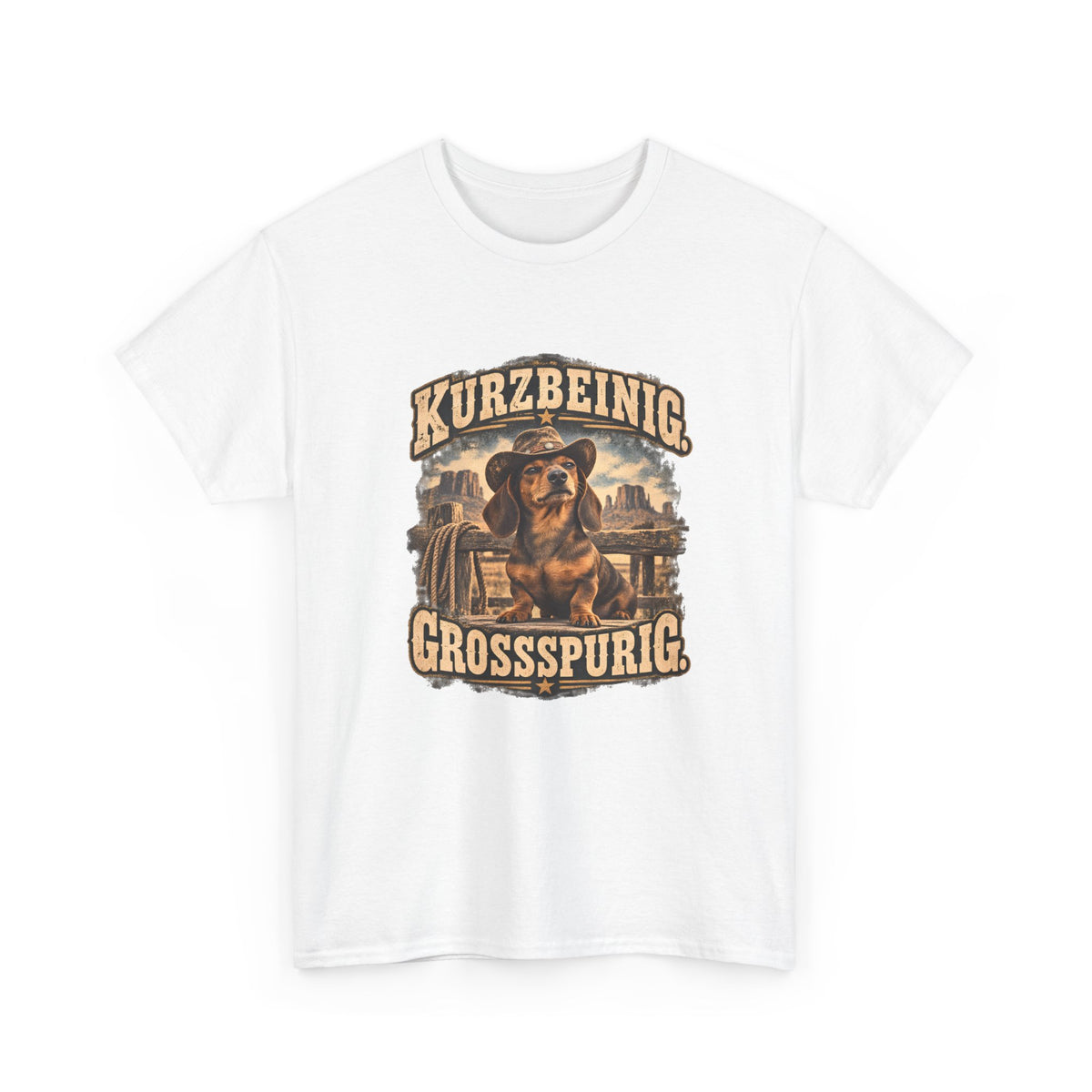 Kurzbeinig, großspurig – Western Dackel T-Shirt